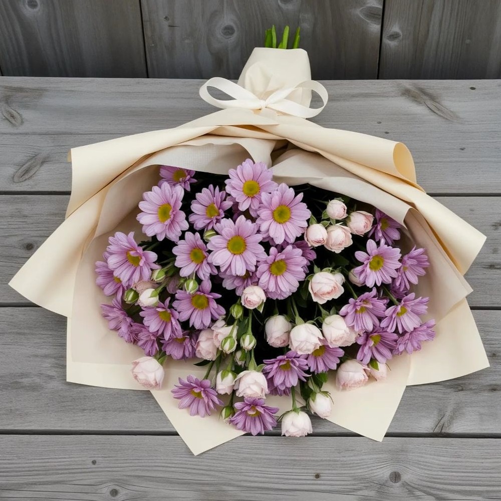 Букет цветов из: Розы и Хризантемы в Савостино