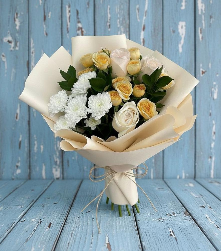 Букет цветов из: Розы и Хризантемы в Савостино
