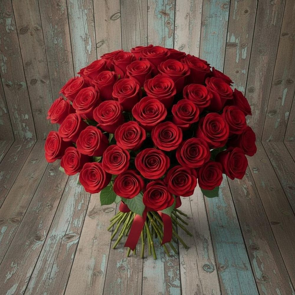Букет 55 Красных роз Фридом в Савостино