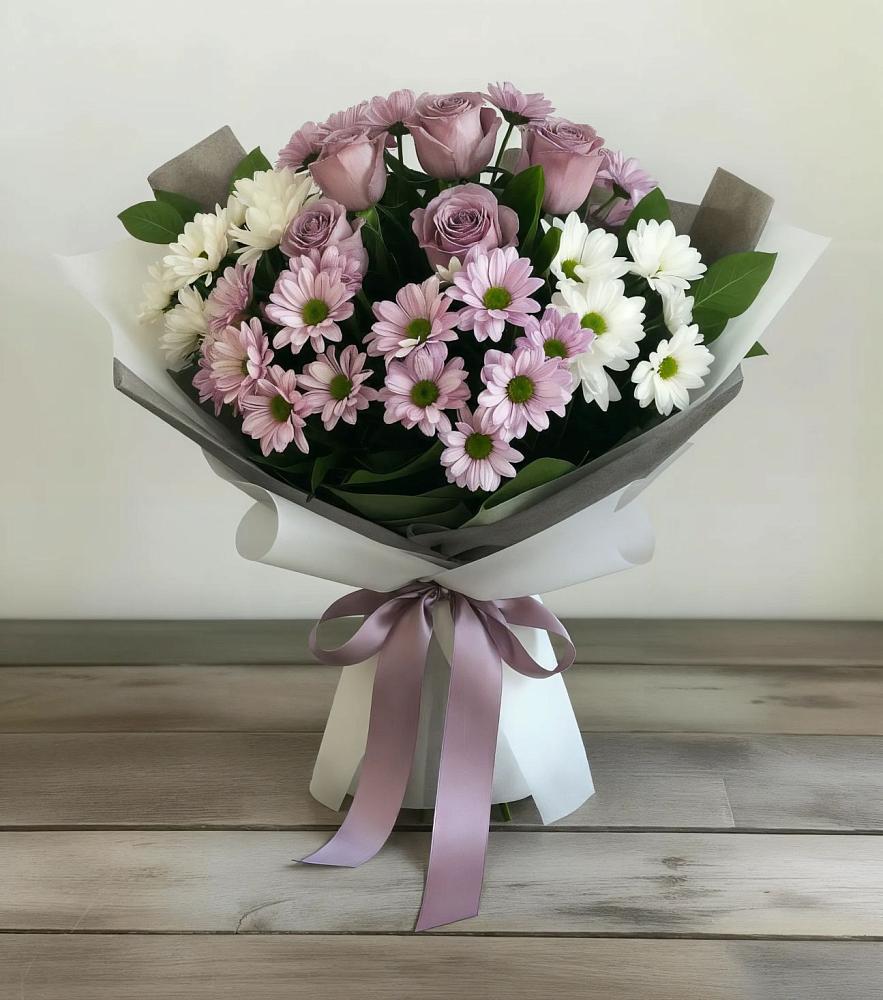 Букет цветов из: Хризантемы и Розы в Савостино