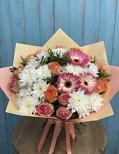 Букет цветов из:  Розы, Герберы и Хризантемы в Савостино