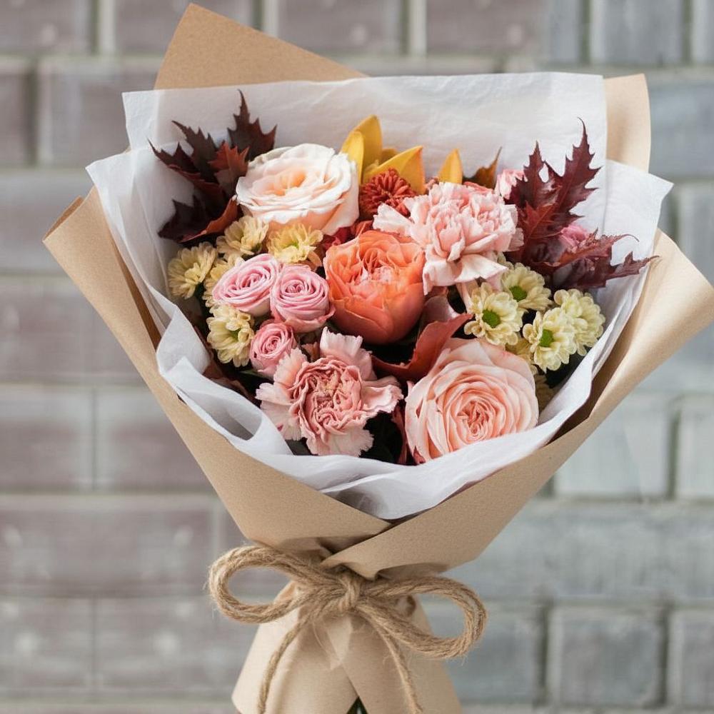 Букет цветов из: Гвоздики, Хризантемы и Розы в Савостино