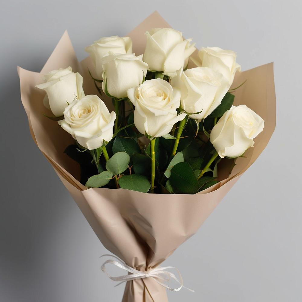 Букет 9 Белых роз Эдлесс Лав в Савостино