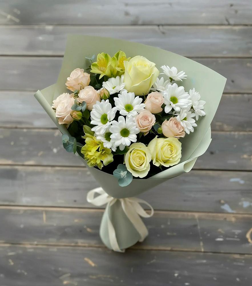 Букет цветов из: Альстромерии, Розы и Хризантемы в Савостино
