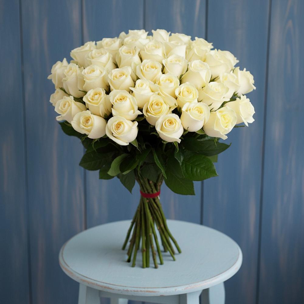 Букет 51 Белая роза Эдлесс Лав в Савостино