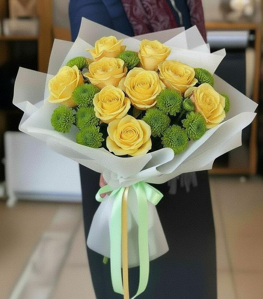 Букет цветов из: Хризантемы и Розы в Савостино