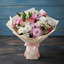 Букет цветов из:  Хризантемы, Альстромерии и Розы в Савостино