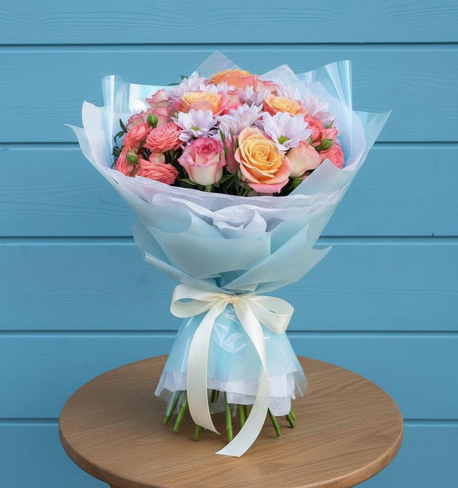 Букет цветов из: Хризантемы и Розы в Савостино