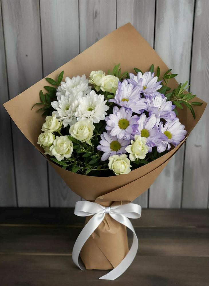 Букет цветов из: Хризантемы и Розы в Савостино